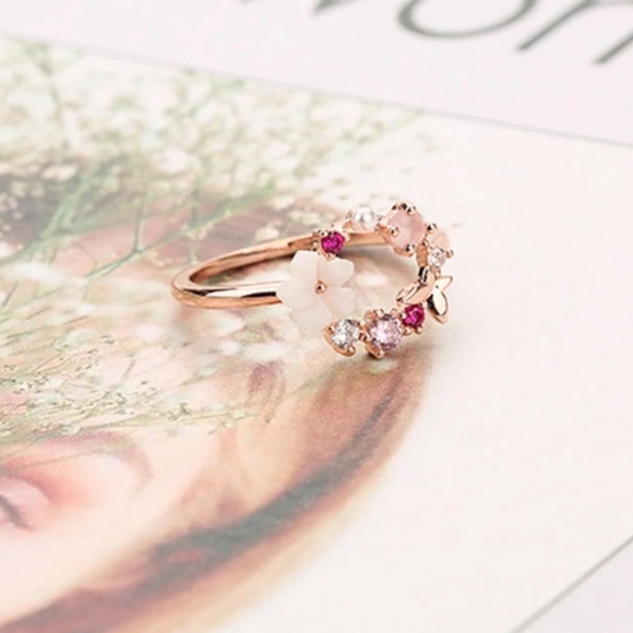 Butterfly Flowers Rose Gold Flower Ring - Picture 5 of 7